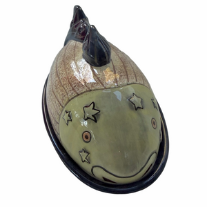 RARE Carol Endres Stars Stripes Fish Lidded Butter Dish Ceramic Folk Art